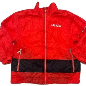 Nike youth small 7/8 vintage windbreaker zip up jacket red 90s center swoosh